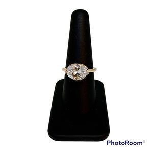 Diamonique East-West Oval Solitaire in 14k Rose Gold clad Sterling Silver